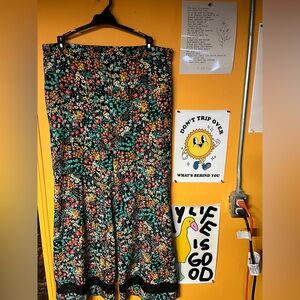 New York & Company Floral Wide Leg Pants - Black, Red, Green